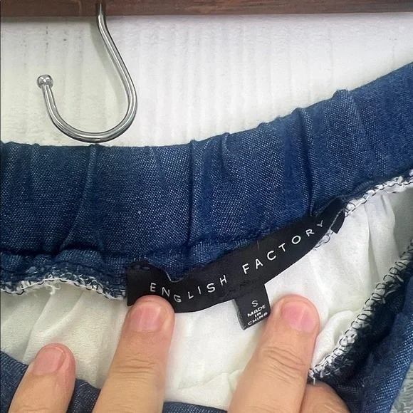 English Factory - Blue And White Lace Stripe Off The Shoulder Blouse Size Small - Picture 9 of 10